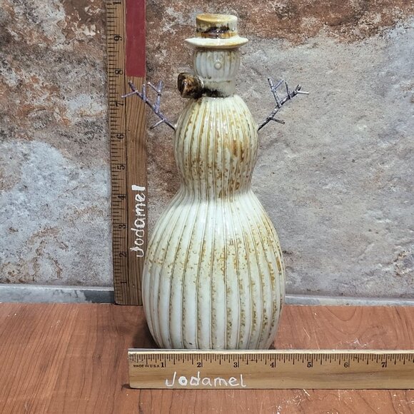 Ceramic Snowman Natural Tan Brown Glaze 10 Inch Tall - Picture 10 of 11